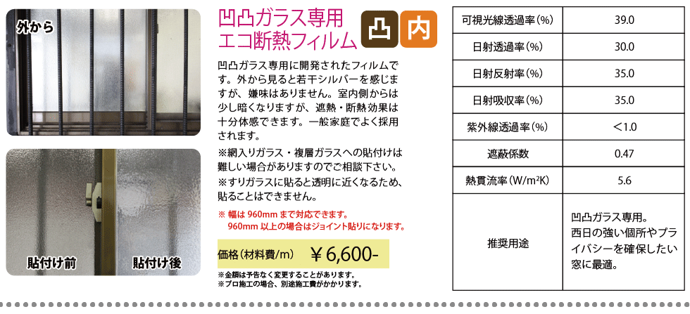 凹凸ガラス専用エコ断熱フィルム