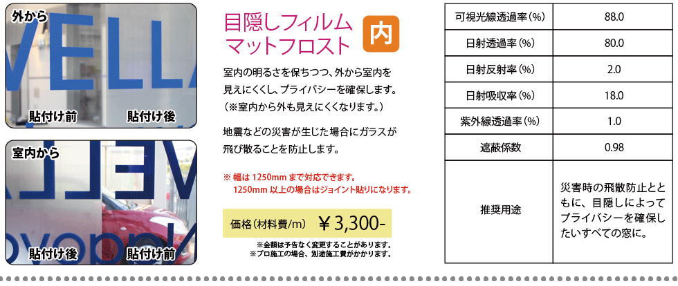 飛散防止フィルム マットフロスト